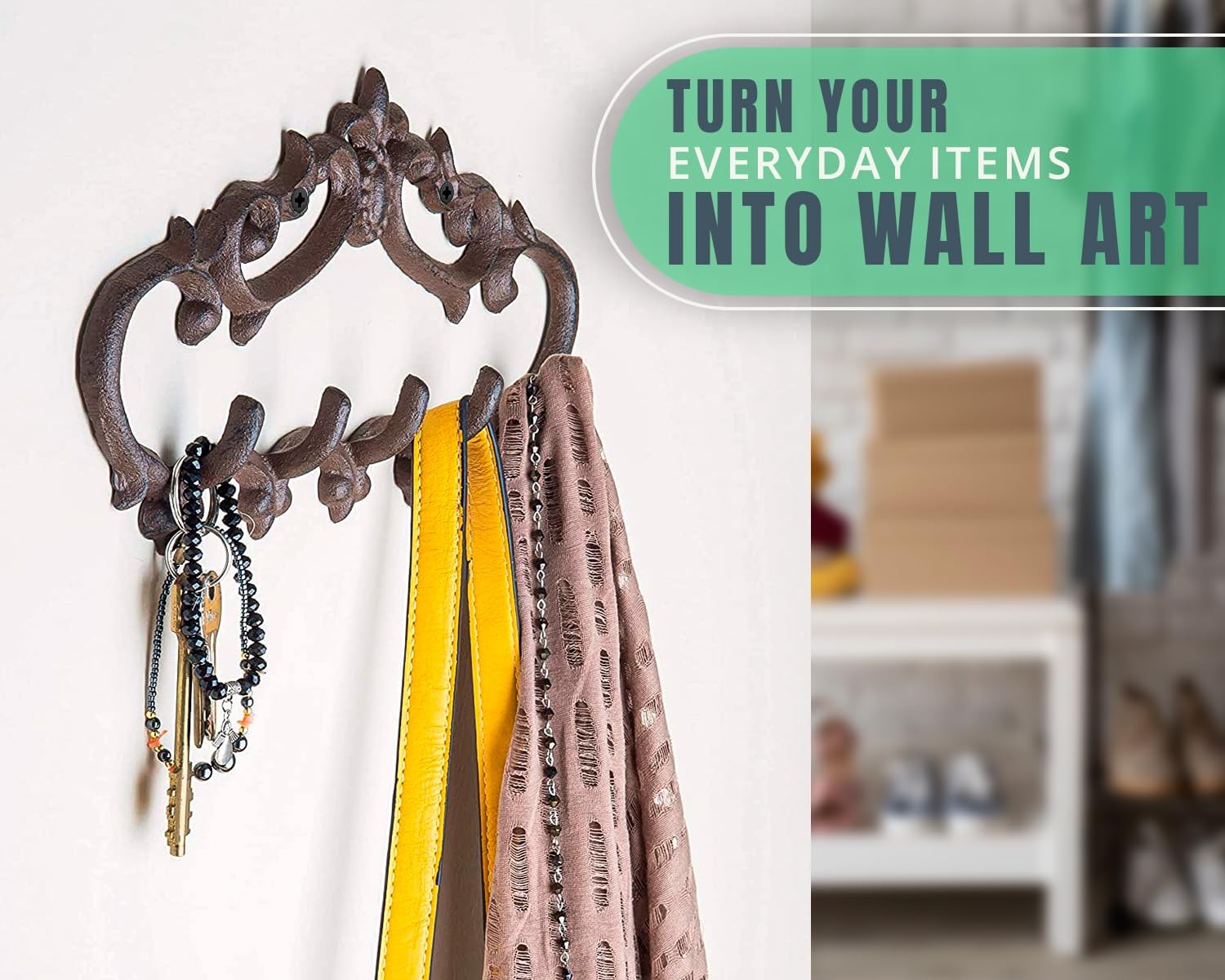 Comfify Cast Iron Wall Mounted Hanger – Vintage Design with 5 – Hooks, Brown