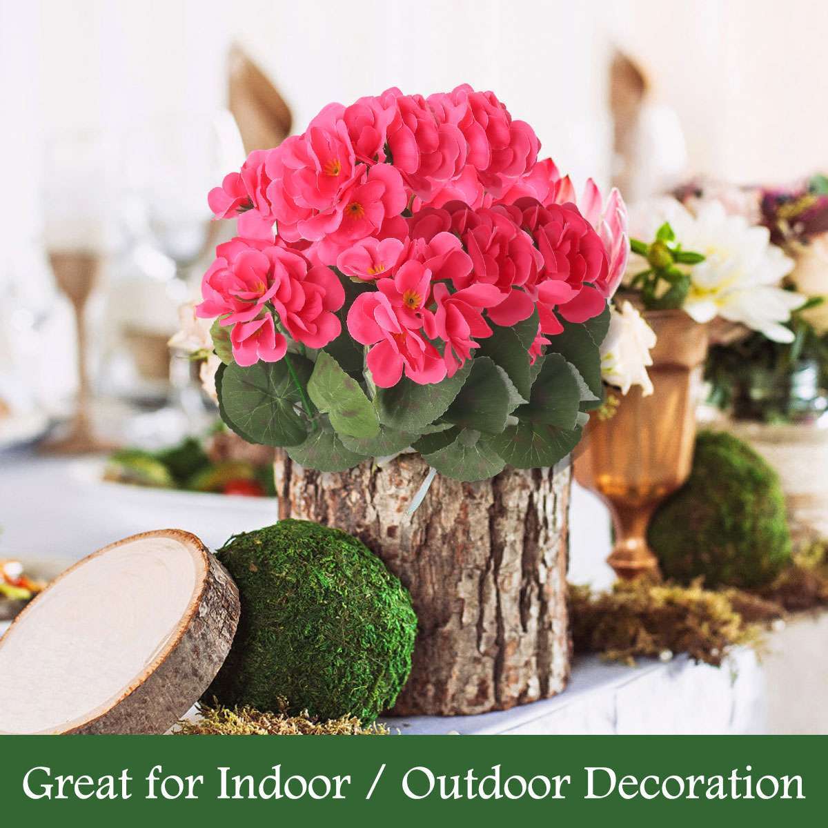 1/2/4 Bundles Artificial Geraniums Silk Flowers Outdoor Artificial Geranium Bush