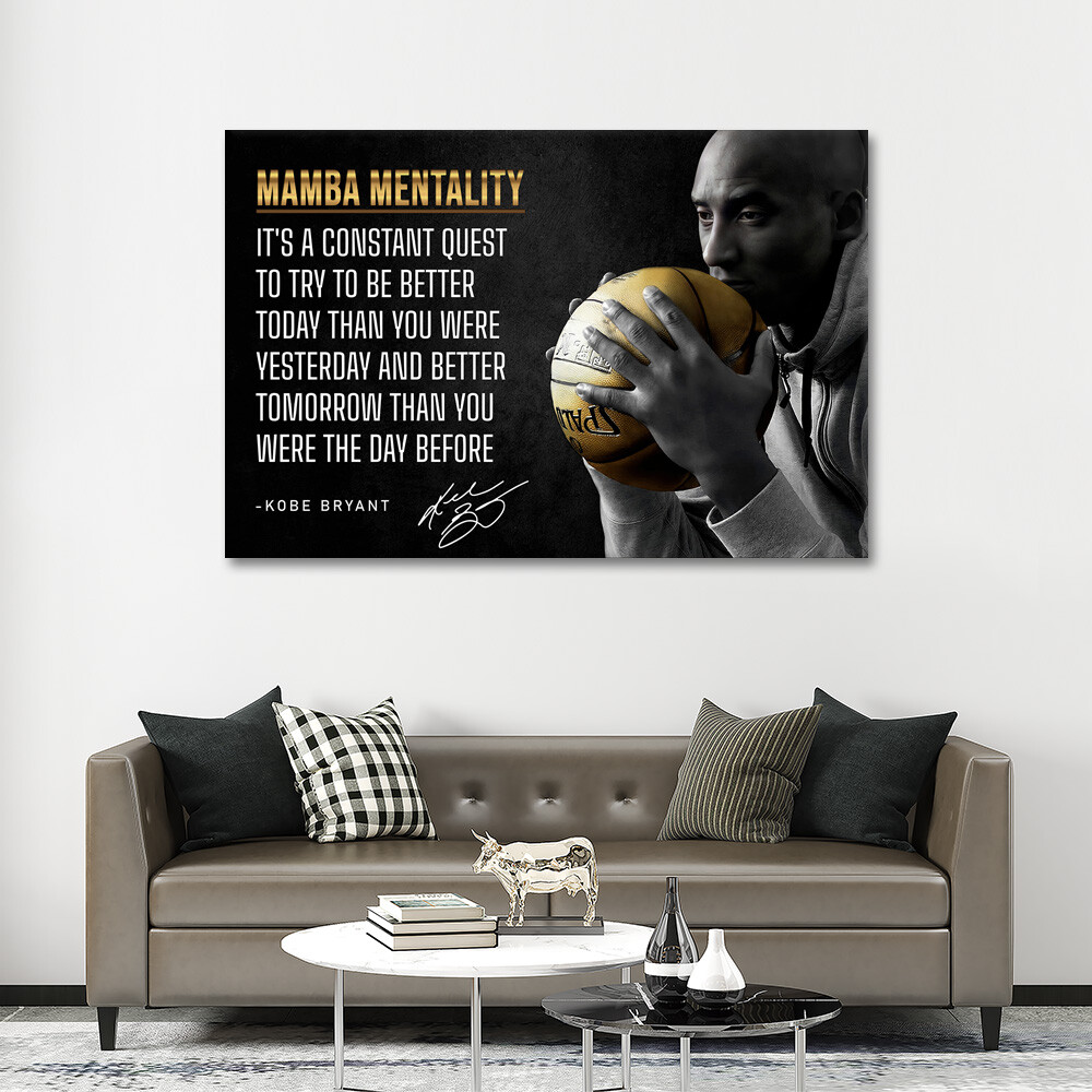 Kobe Bryant Mamba Mentality Motivational Quote Canvas Wall Art Large Poster Gift