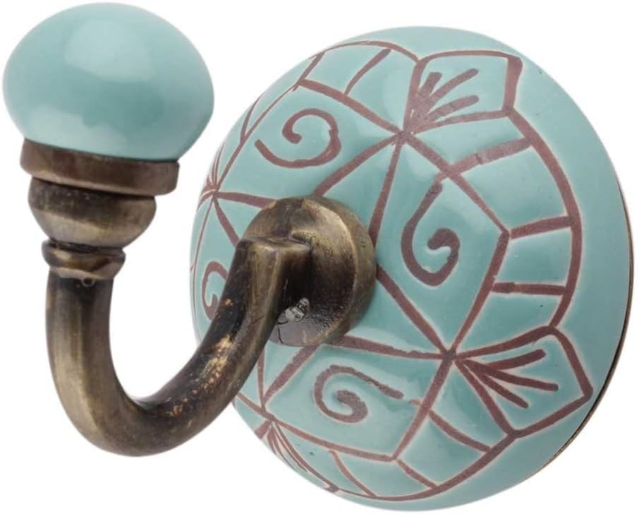 Round Ceramic Wall Hooks with Metal Hardware, Decorative Coat Hat Rack Key