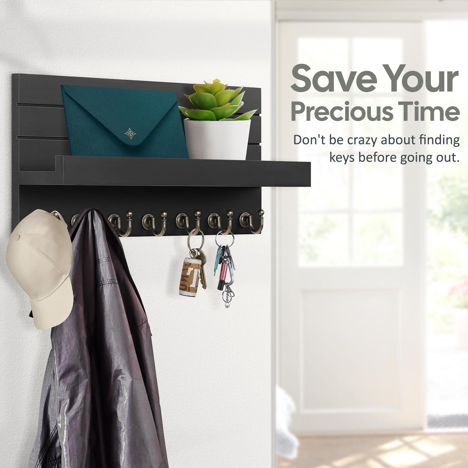 Key Holder for Wall Upgraded 7 Sturdy Key Hooks Easy Installation Mail Organi…
