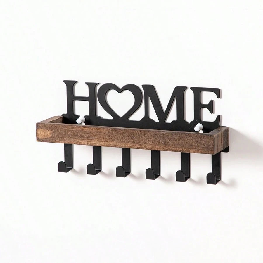 Wooden Key Holder Hooks 1p Wall Mounted Hanger Metal Key Rack Hat Coat Organiser