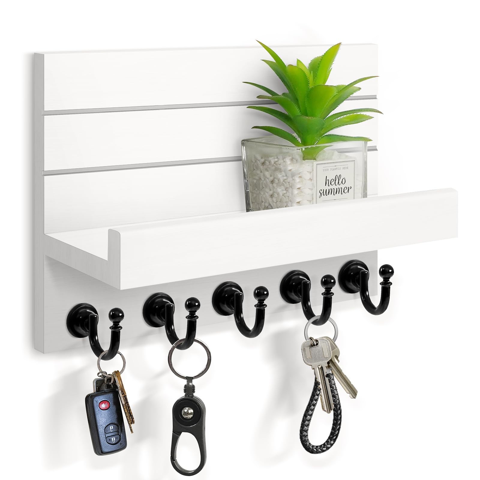 HONJIN Key Holder for Wall: Easy Installation 10 x 3.3 x 7.3 inches, White