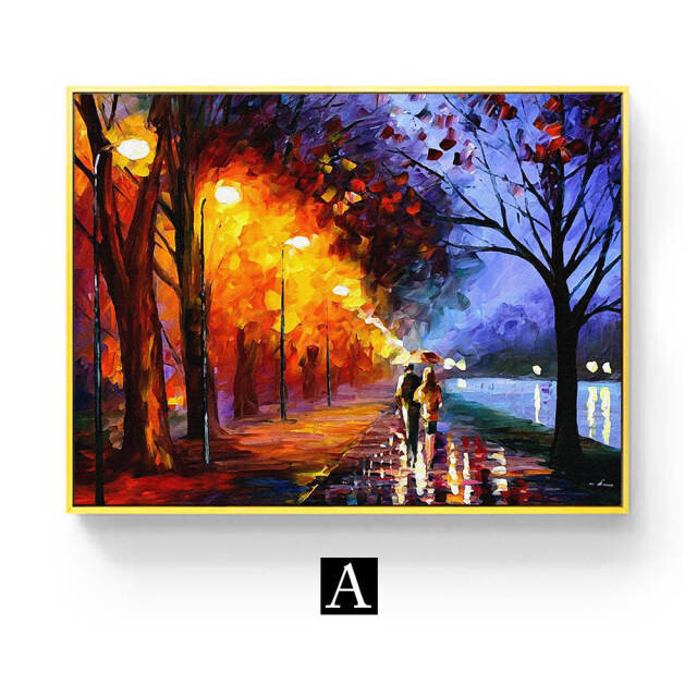 City Street Landscape Wall Art Oil Painting Landscape Canvas Prints for Home Dec
