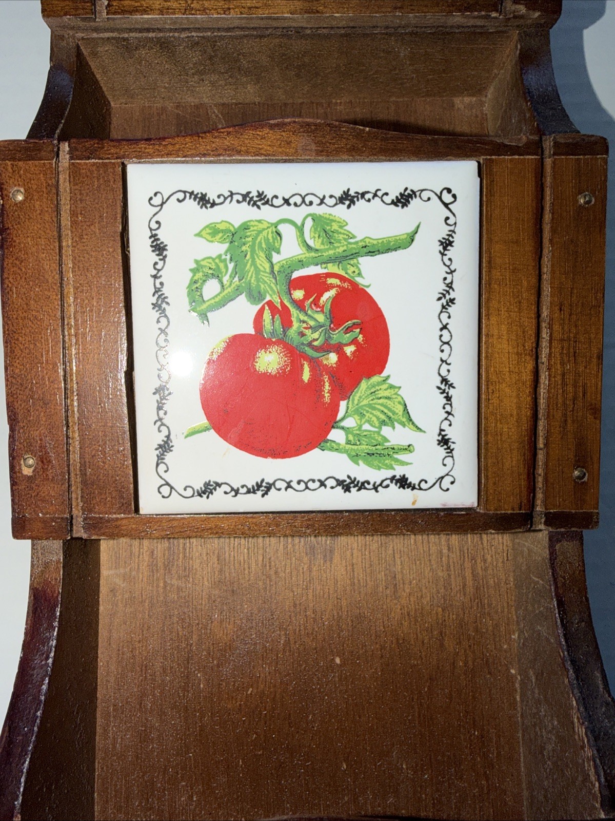 Vtg MCM Wood 3 Slot Wall Mail Holder Bill Organizer Vegetables