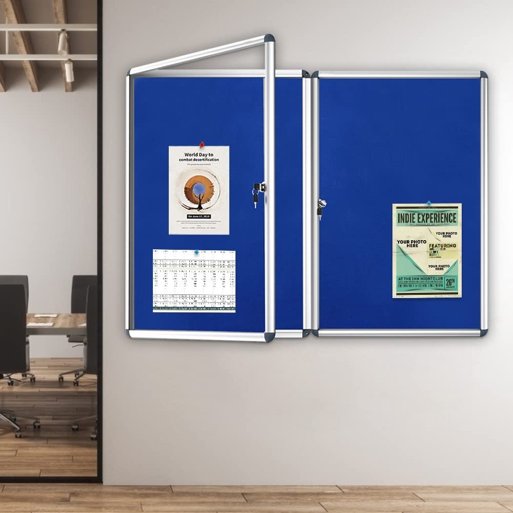 VIZ-PRO Tamperproof Lockable Noticeboard, Silver Aluminium Frame, 36 in x 24 in