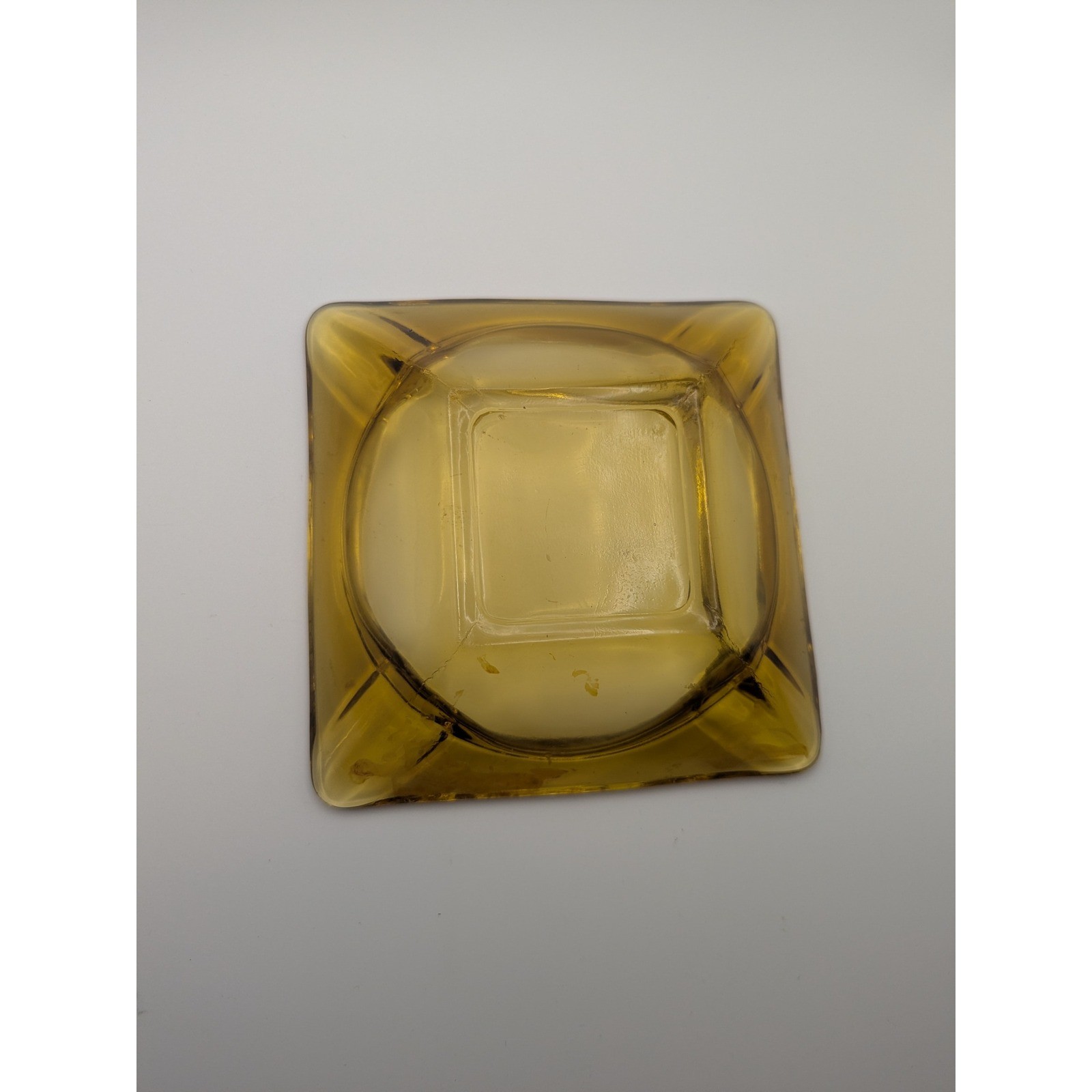 Amber Honey Colored Glass Ashtray Square Vintage Retro Vanity Decor 6 inches