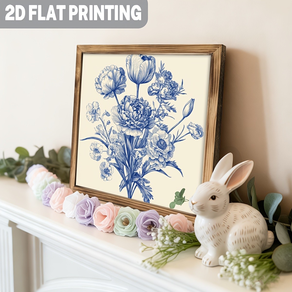 Vintage Blue Floral Bouquet Wooden Sign Rustic Farmhouse Decor for Bedroom Gift