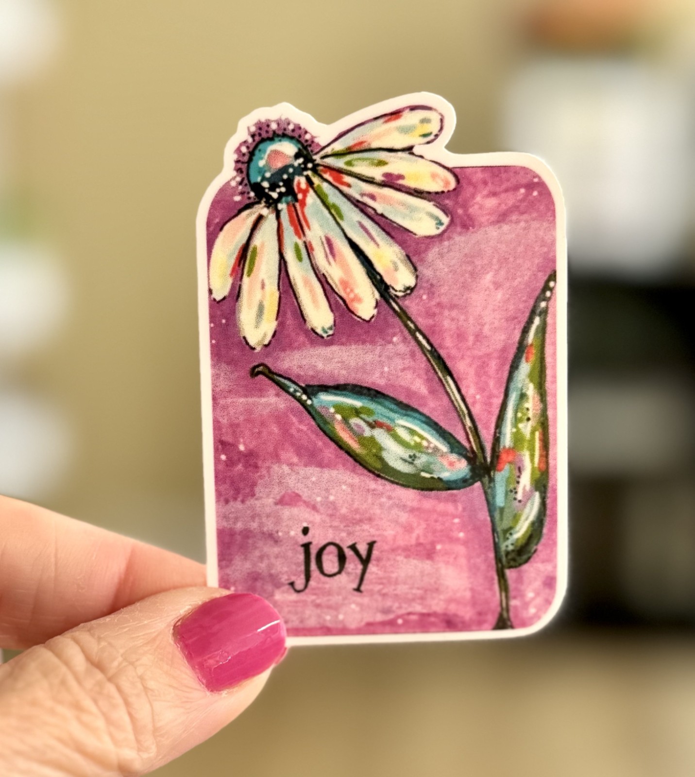 Flower Sticker, Joy ACEO Flower Cute, Decal, Waterproof, whimsy