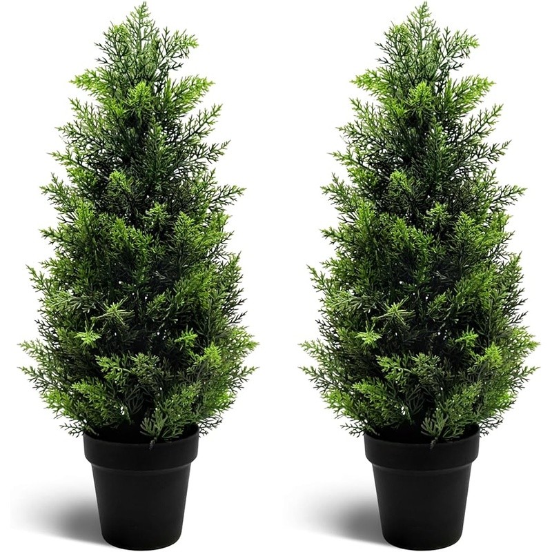 Set of 2 Realistic Cedar Trees Indoor Decoration Bendable Branches Easy Care New