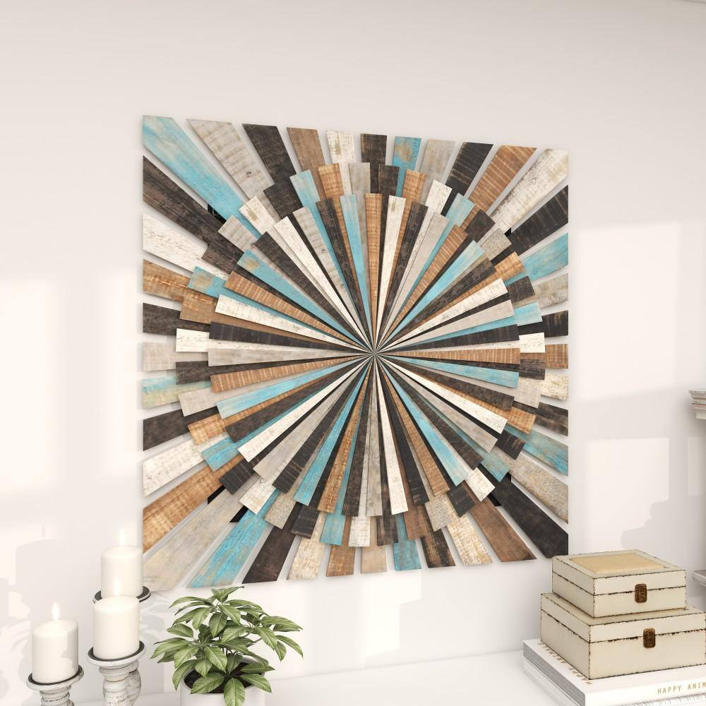 36 In. X 36 In. Wood Multi Colored Handmade Carved Starburst Wall Decor
