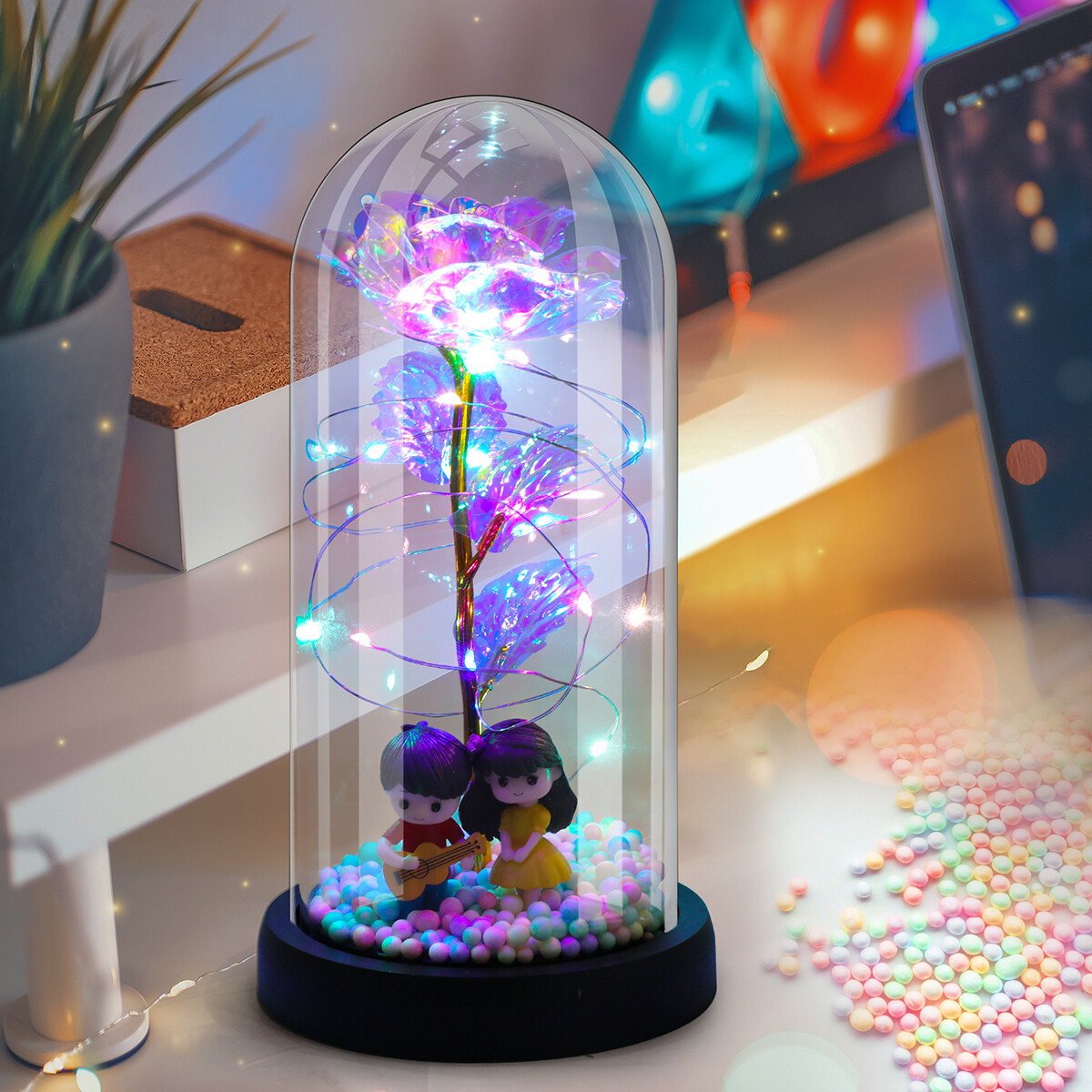 Forever Eternal Galaxy Rose Flower In Glass Dome LED Light Valentine’s Day Gift