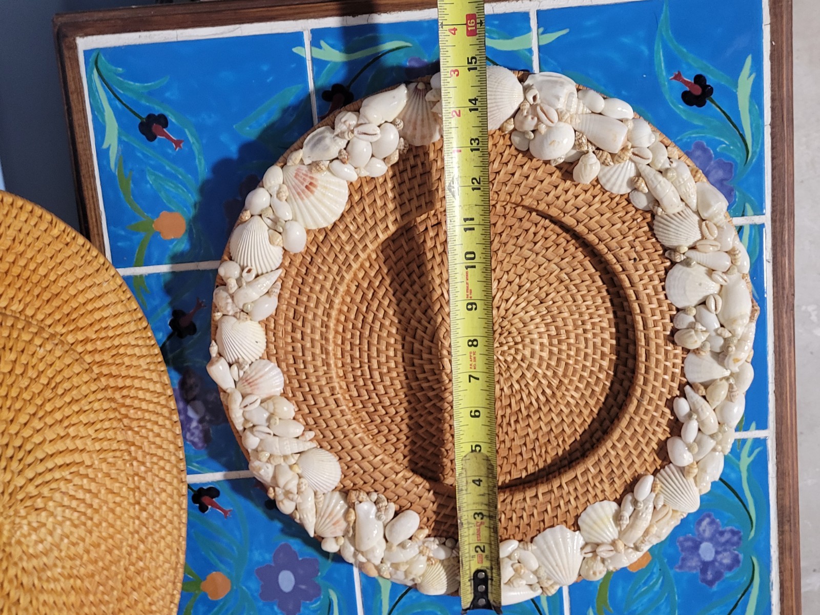 Vintage 8 Pottery Barn Sea Shell Rimmed Rattan Charger Beach Hand Woven