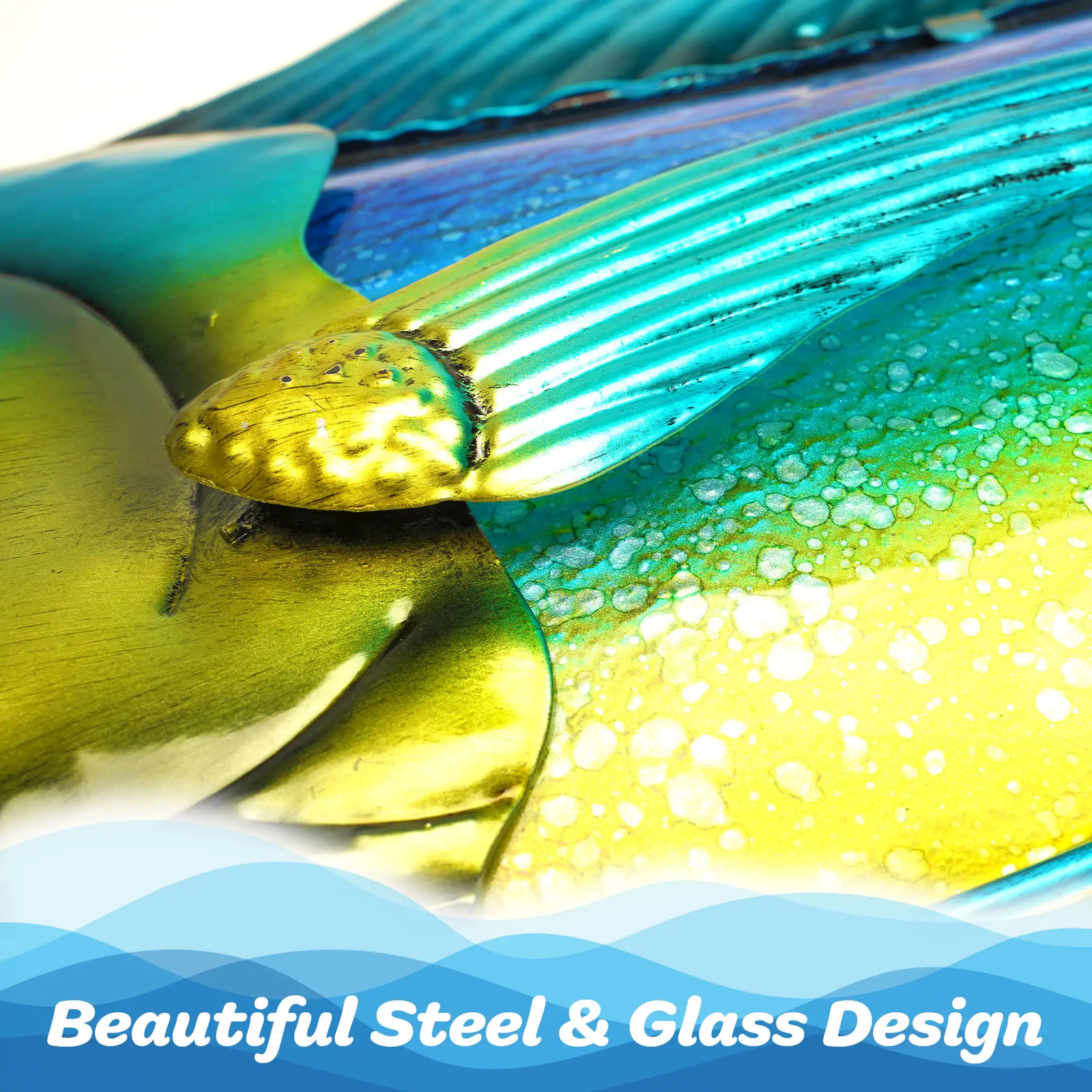 G128 36 IN Green Mahi-mahi Metal Wall Decor Tropical Ocean Theme Indoor Outdoor