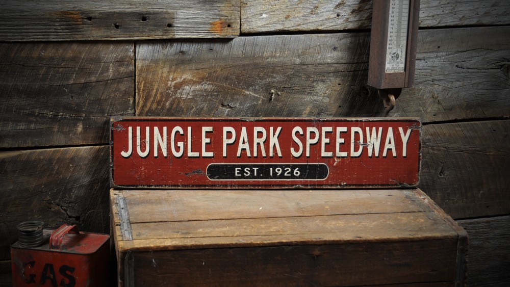 Custom Jungle Park Speedway Sign – Rustic Hand Made Vintage Wooden
