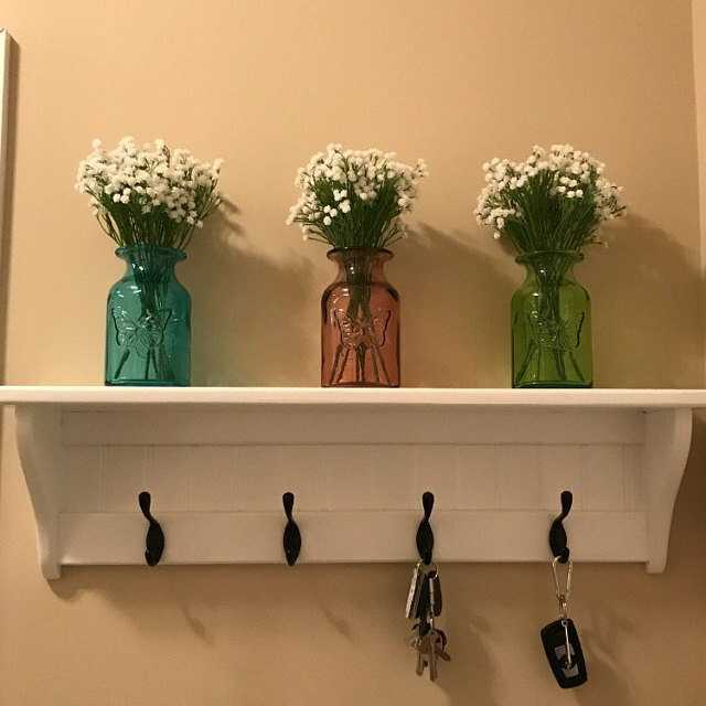 Key Rack with Wood Wall Shelf Wall Hanging Entryway Key Holder with Coat Hooks