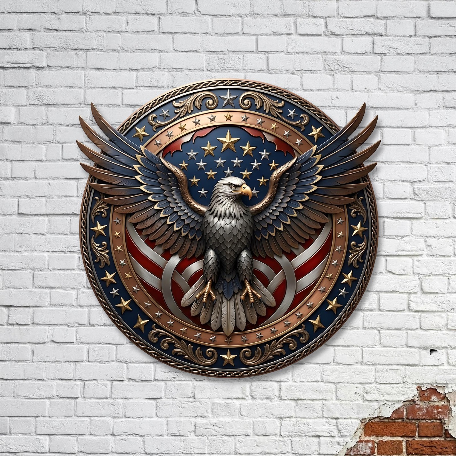 Patriotic Eagle Wreath Metal Sign, USA Flag Door Decor, Veteran Gift