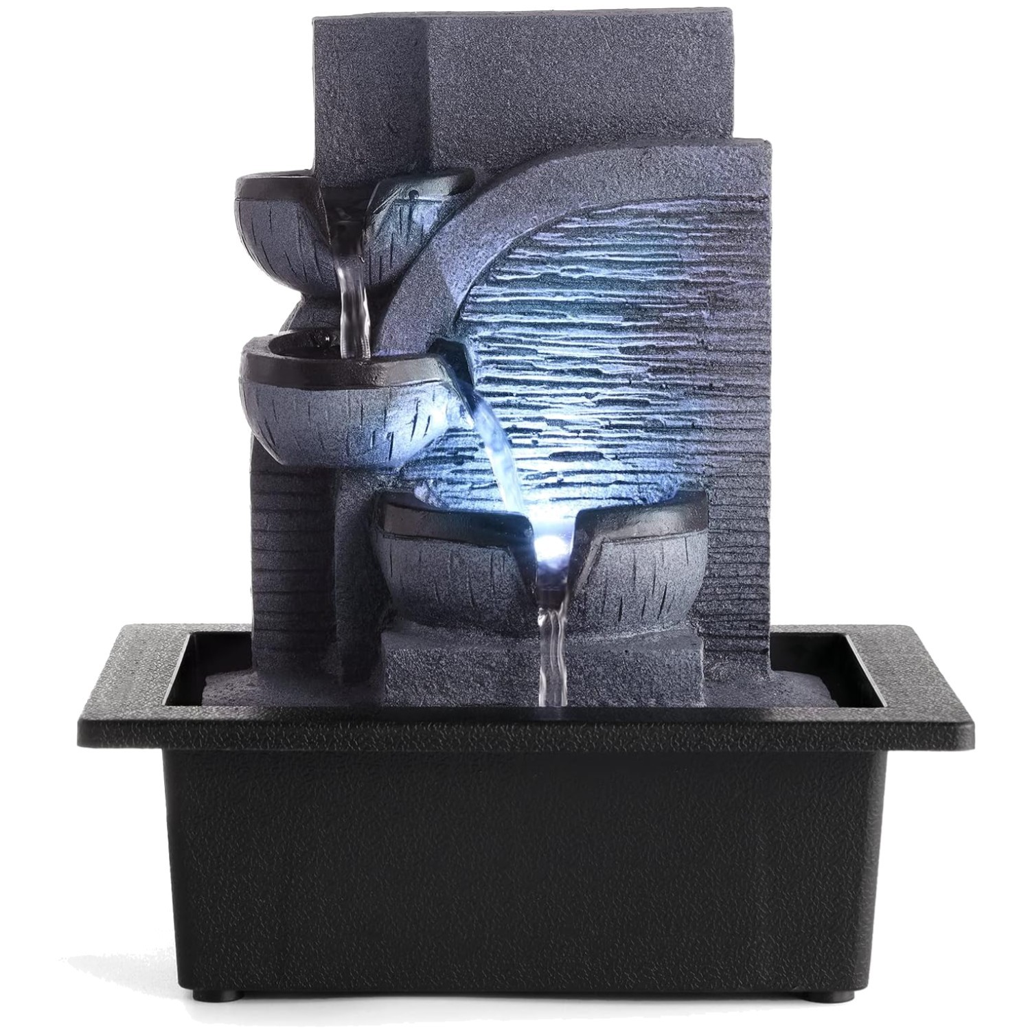 Zen Water Fountain with LED Lights – Relaxing Indoor Feature.
