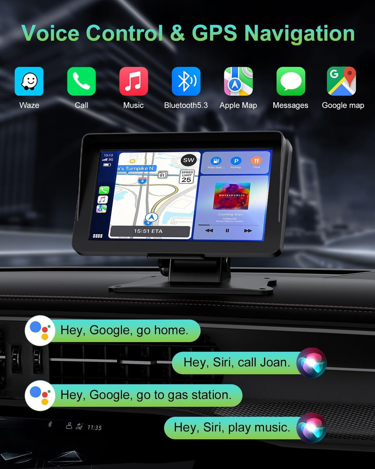 Apple Carplay Screen for Car, 7″ HD Portable Wireless Apple Carplay & Android…