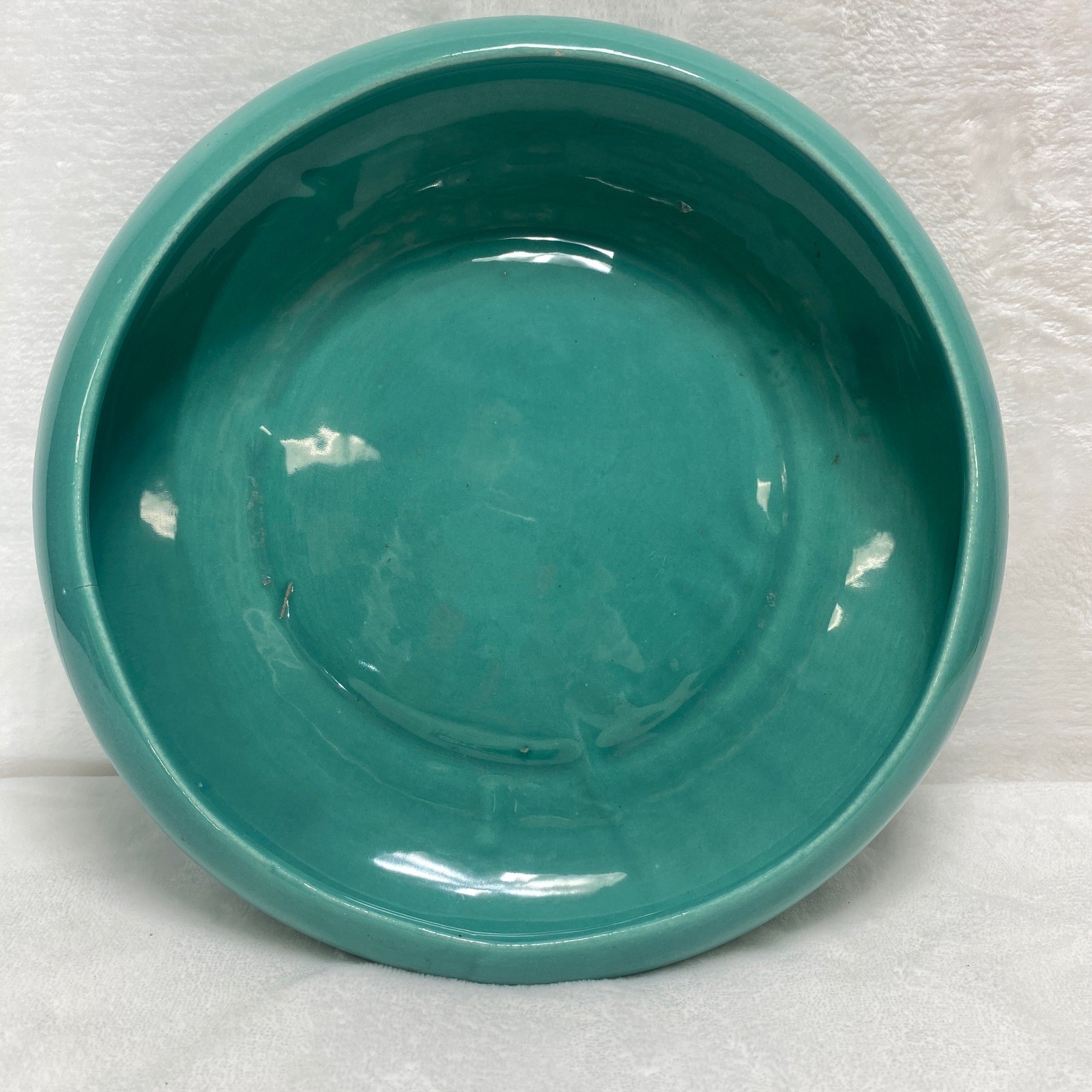 MCM Fenton Art Glass? Teal Ceramic Trinket Serving Dish Planter Vintage Retro