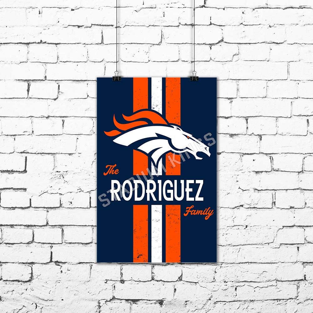 Personalized Denver Broncos Family Name Football Poster Art Print- 11×17 inches