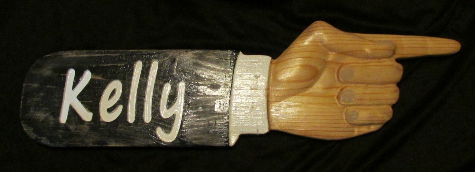3D 23″ CARVED WOODEN SIGN POINTING FINGER CUSTOMIZED ”:YOUR WORDS” PLAQUE