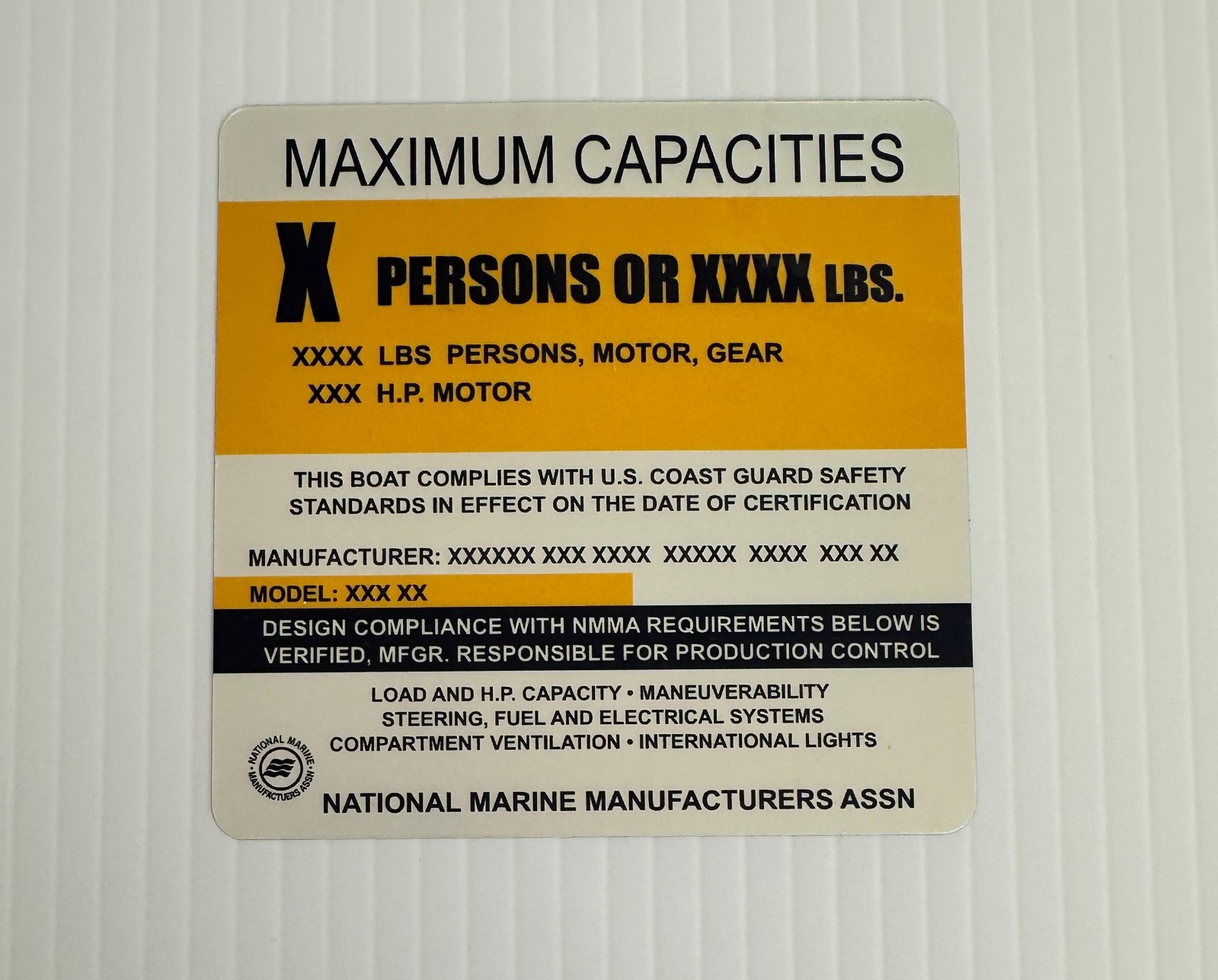 Boat Capacity Plate Replacement Sticker – Marine Grade Silver Decal – NMMA USCG
