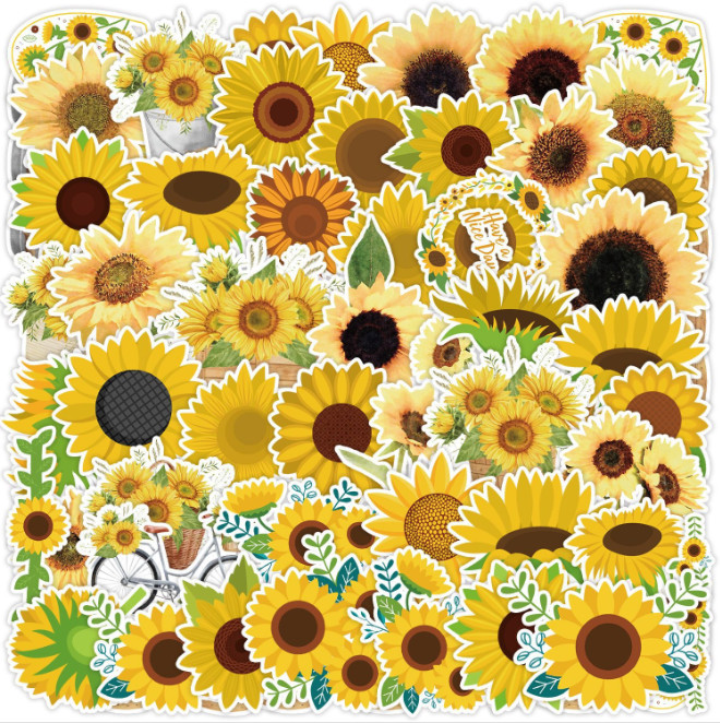 50Pcs Stickers Yellow Sunflower Laptop Luggage Phone Car Graffiti Fridge Vinyl
