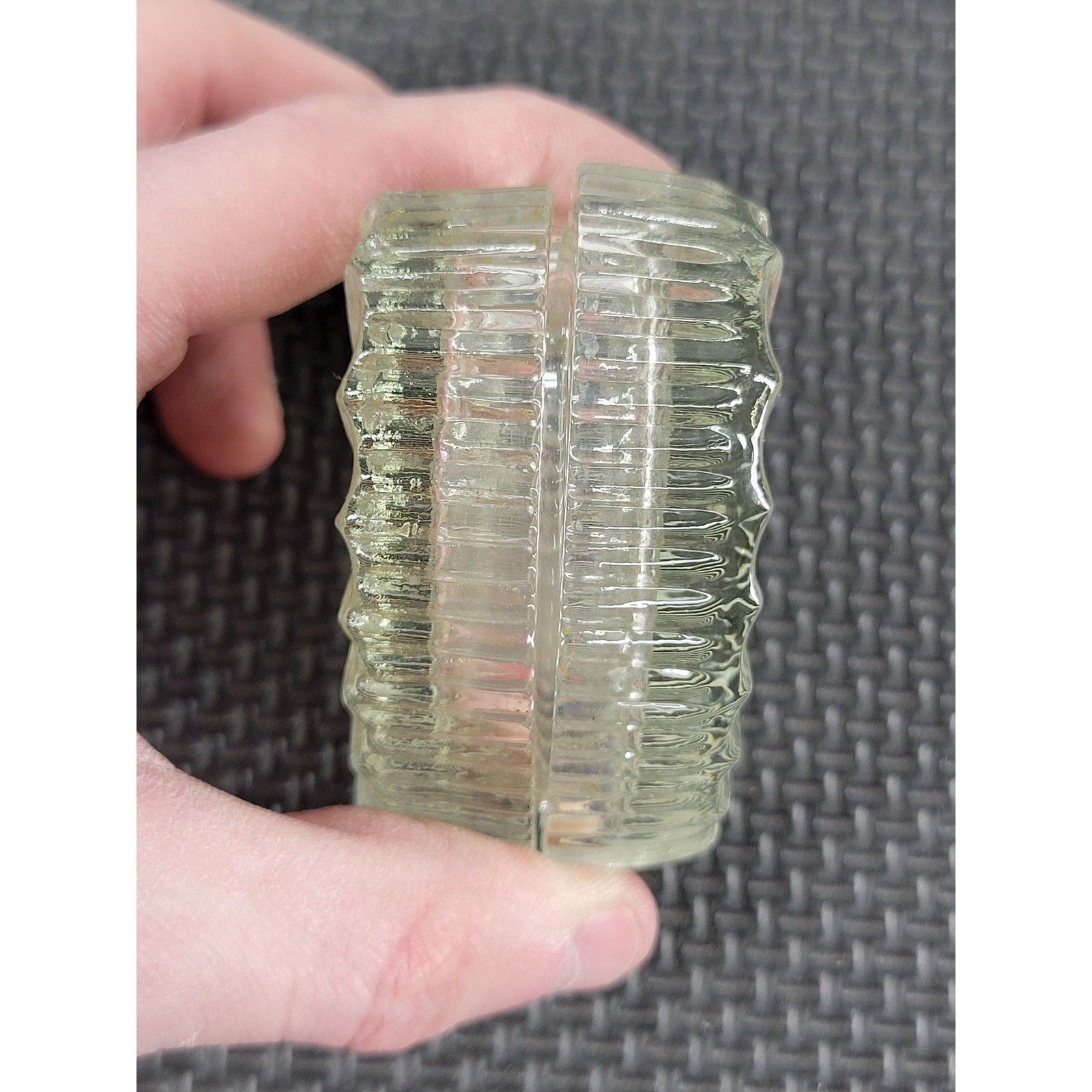 Vintage Heart Shaped Ribbed Clear Glass Trinket Box Lidded Scalloped Edge 2.5in