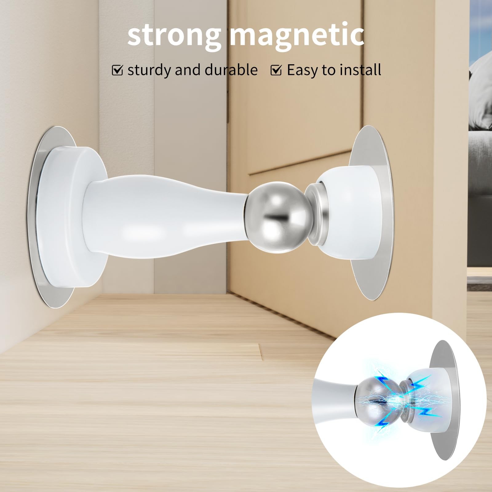 Magnetic Door Stop Stainless Steel Wall Floor Mount Door Holder White 1 Pack