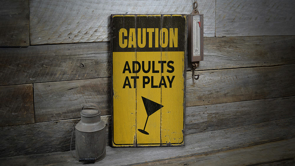 Adults at Play Novelty Distressed Sign, Personalized Wood Sign