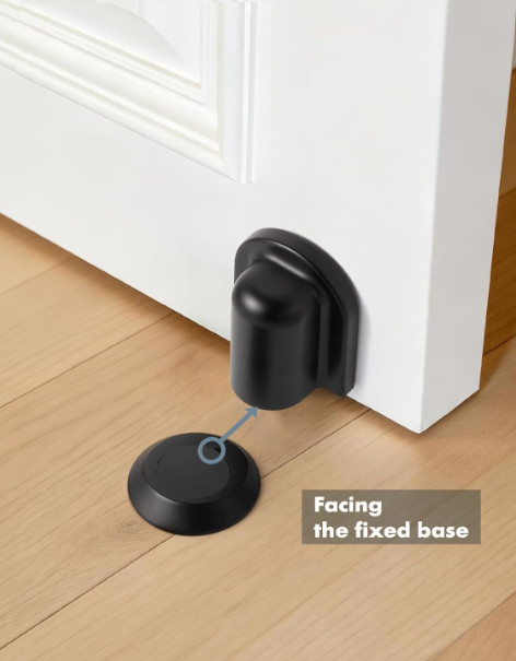 Magnetic Door Stop Floor Mounted Door Holder Stopper Black Metal Adhesive or Scr