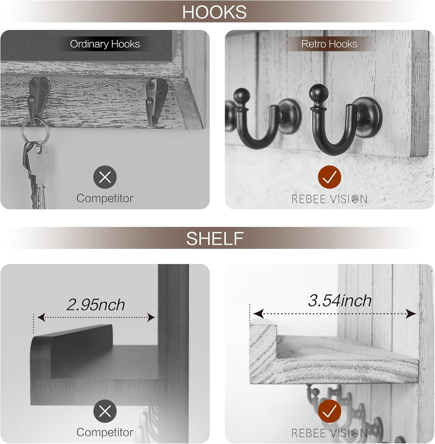 Decorative Key and Mail Holder for Wall – Modern Key Hooks with Shelf and Mail O