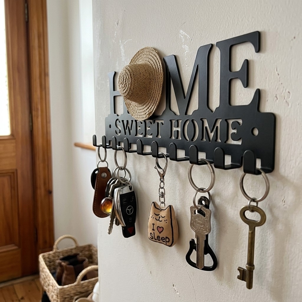 Sweet Home Decor Metal Wall Key Holder Wall Mounted Key Organizer for Entryway