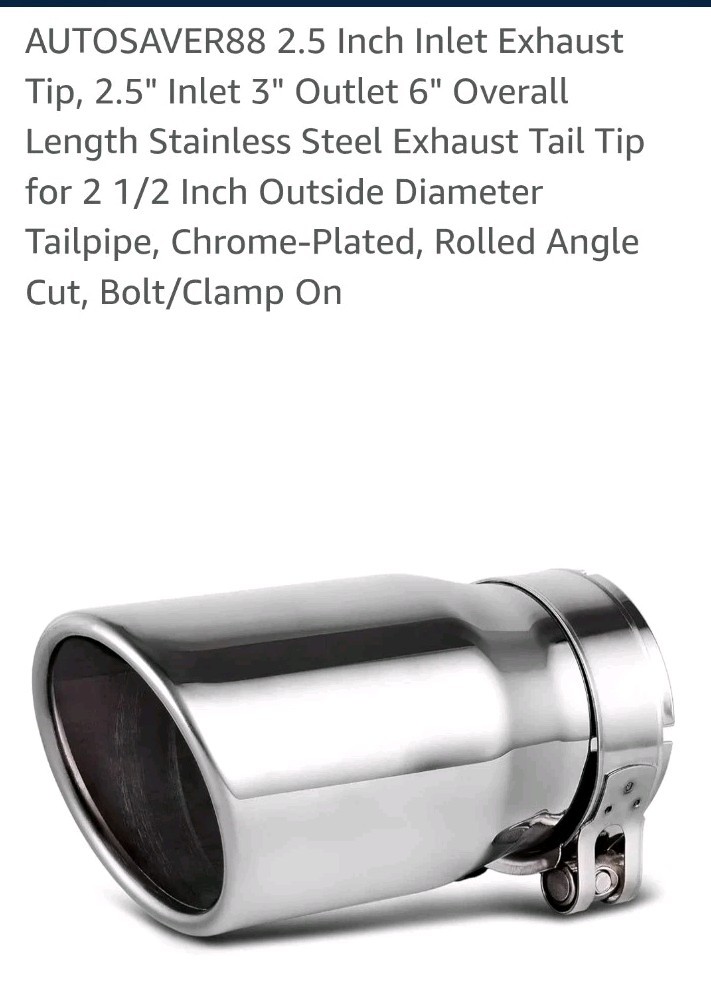 2.5 Inch Inlet Exhaust Tip, 2.5″ Inlet 3″ Outlet 6″ Overall Length Stainless Ste