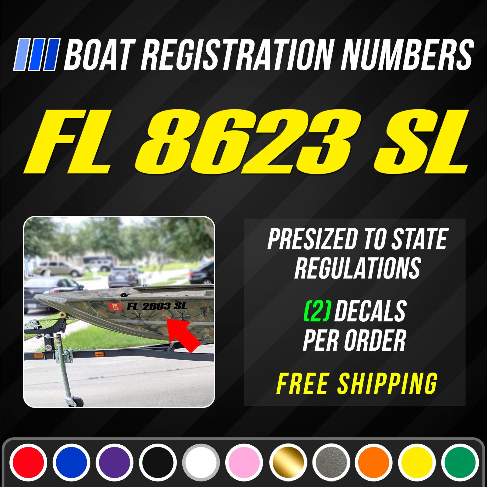 Boat Registration Numbers Vinyl Decal Set – 3″ Tall USCG & State Compliant 772
