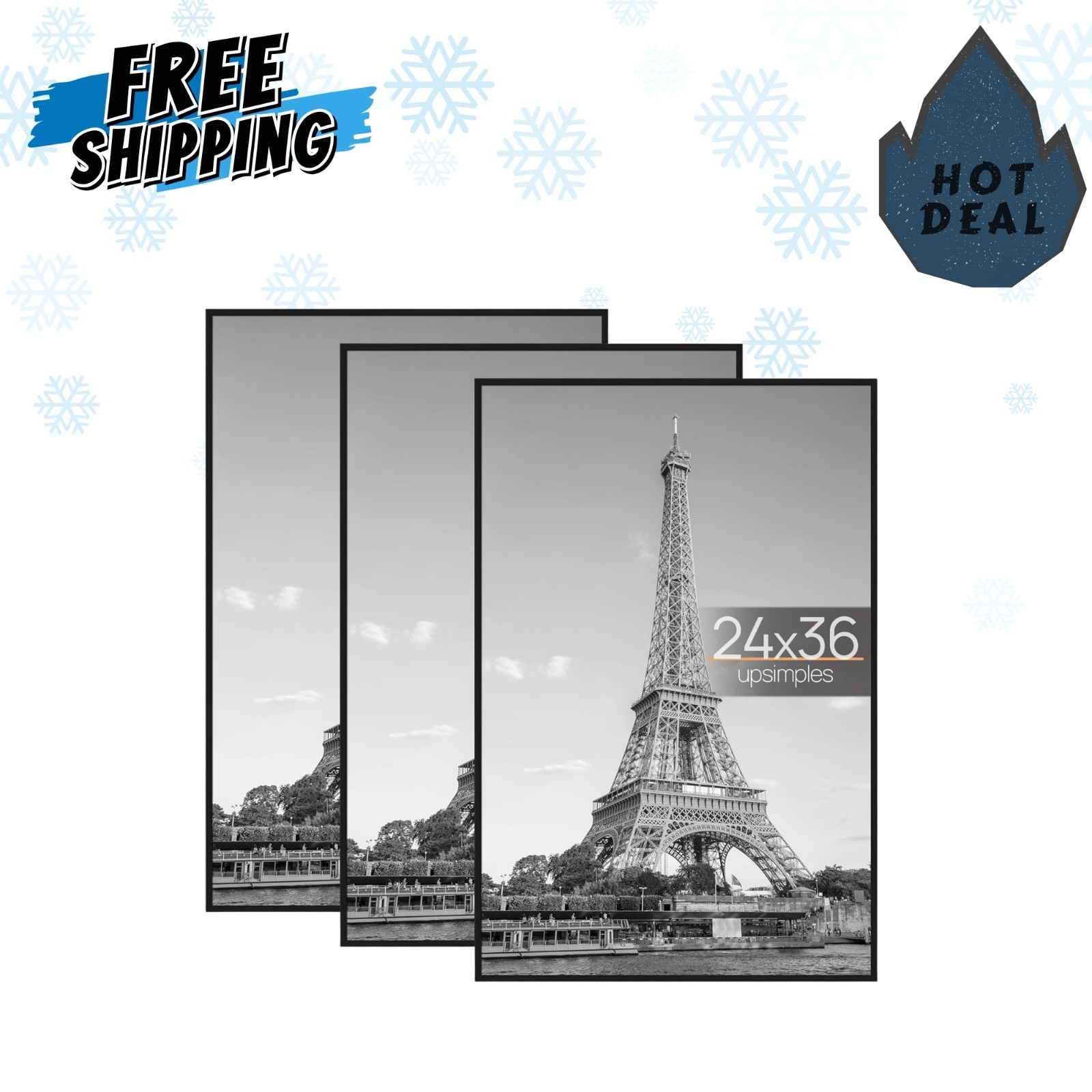 24×36 poster frame black 3 pack, scratch-proof picture frames for photo gallery,