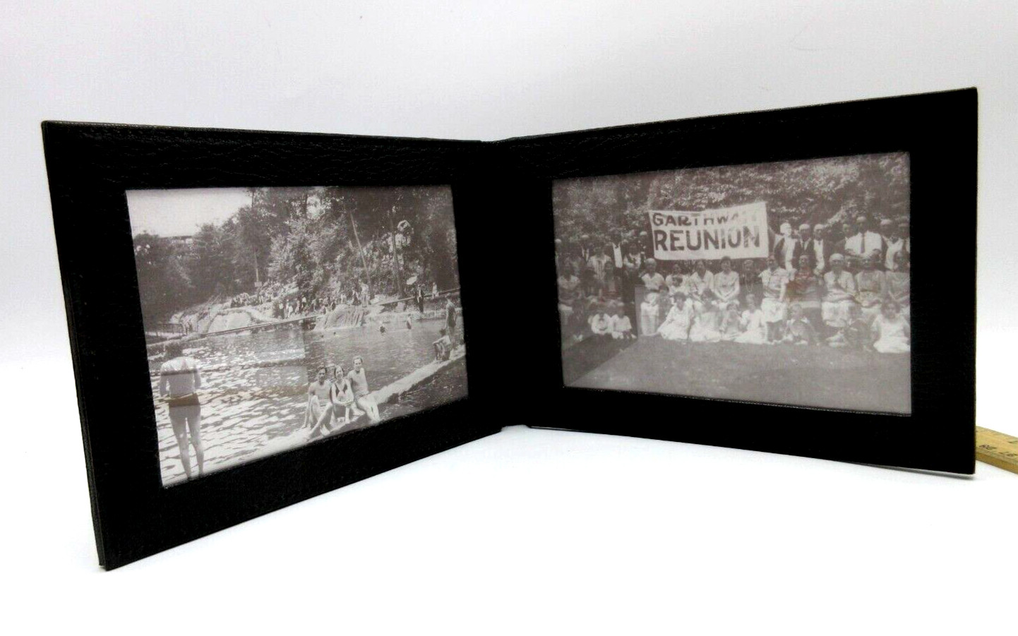 Photo Frame Leather Bifold holds TWO 4×6″ Photos Horizontal Graphic Image $125