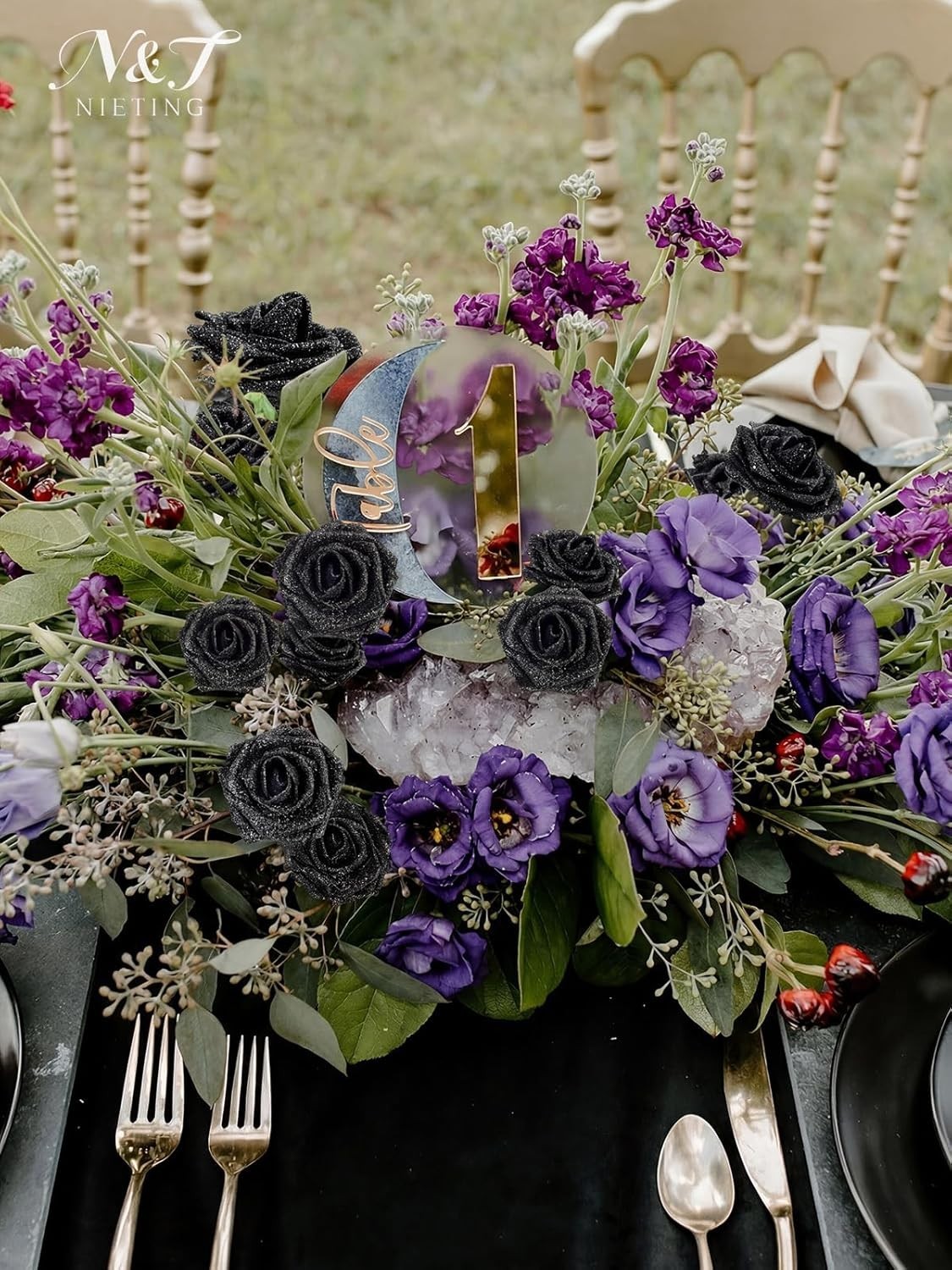 Luxurious 25pcs Black Glitter Roses – DIY Floral Arrangements for All Occasions