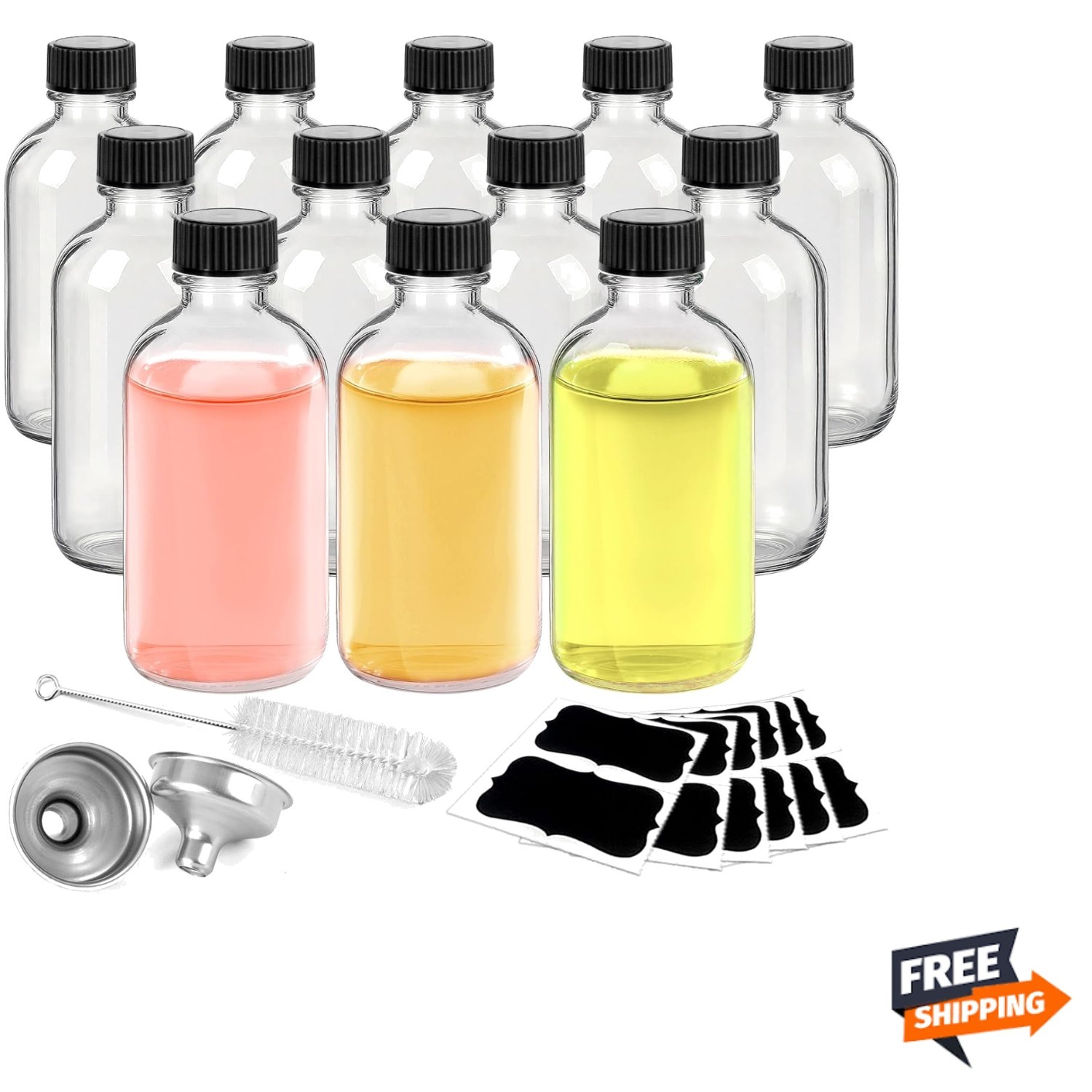 Glass Bottles 2oz Clear Leakproof Mini Travel Bottle Set with Funnels