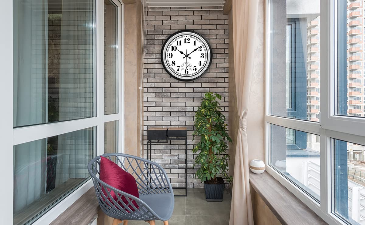 12 Inch Indoor/Outdoor Waterproof Wall Clock with Thermometer Silent Round Qu