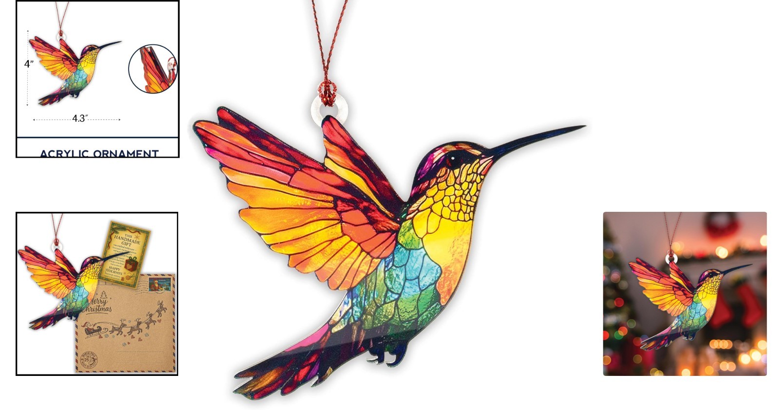 Vibrant Hummingbird Ornament – 4-Inch Acrylic Hanging Decor for All Occasions