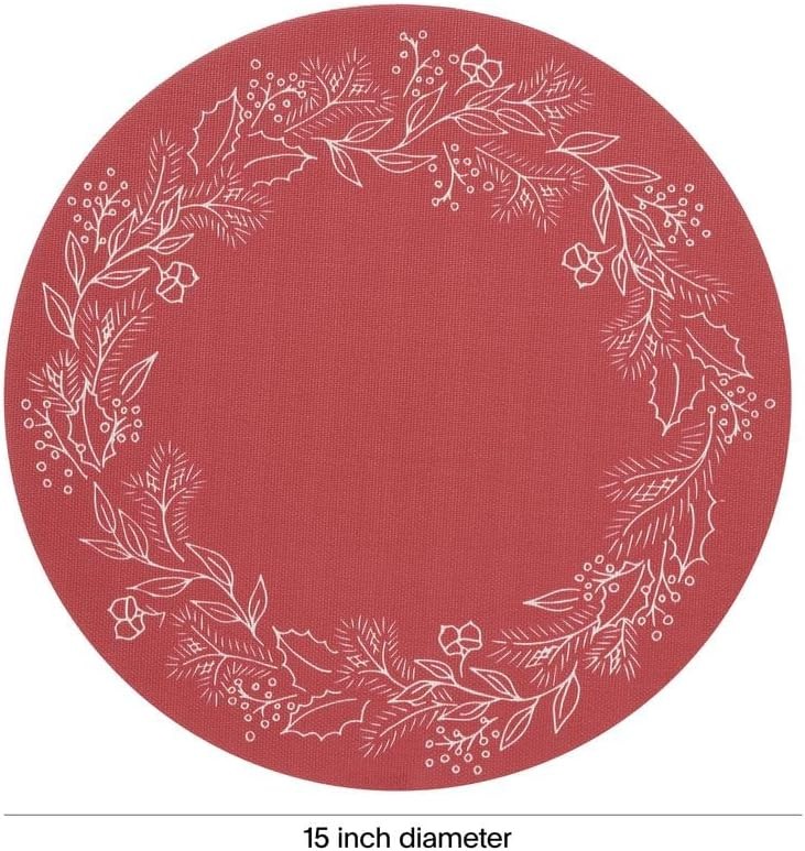 Martha by Martha Stewart | Wreath Placemat in Crimson – Set of 4 – Easy Care