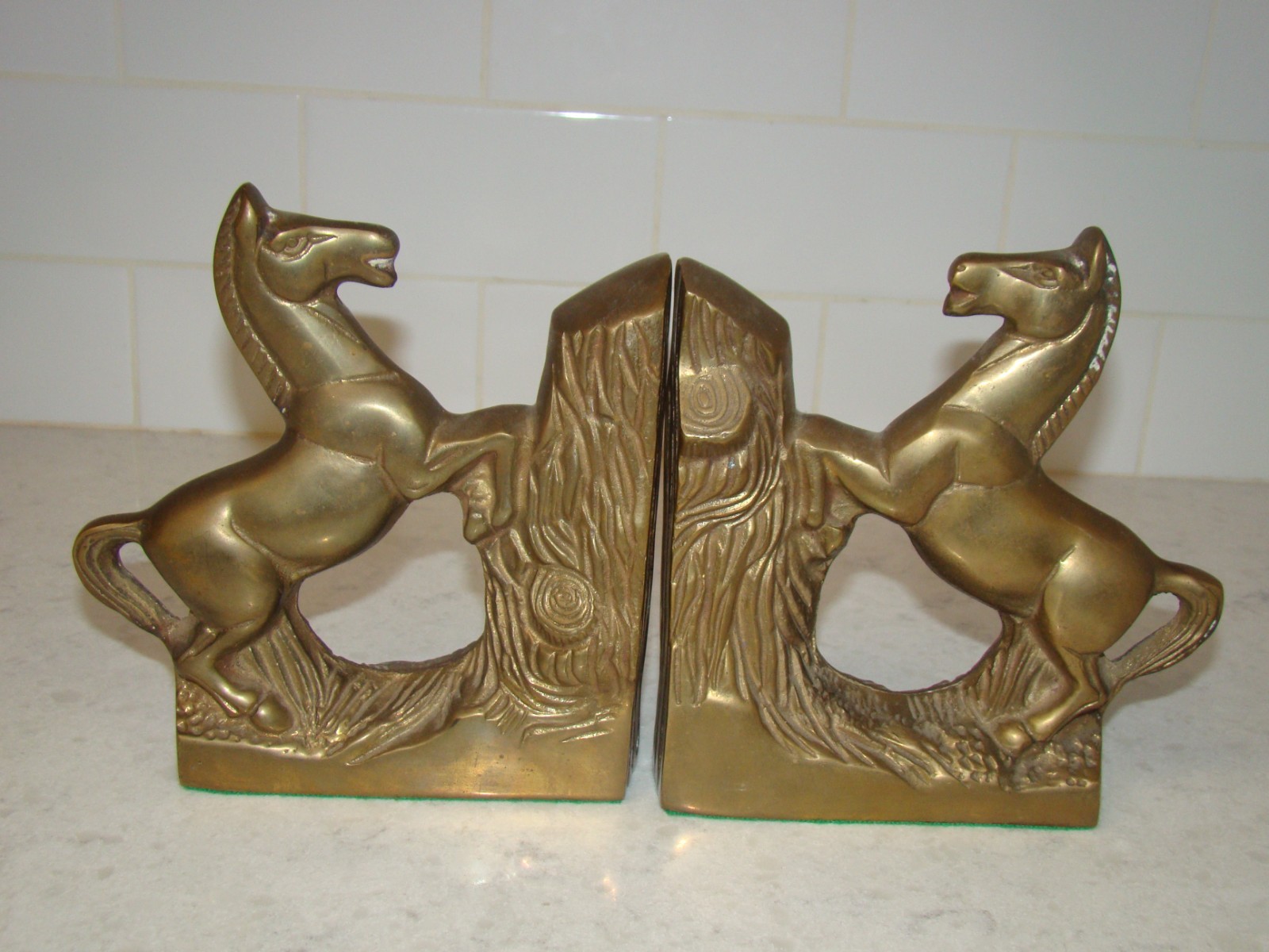 Vintage Solid Brass Rearing Horse Bookends 6.5″ Tall 2 lb 2 oz each