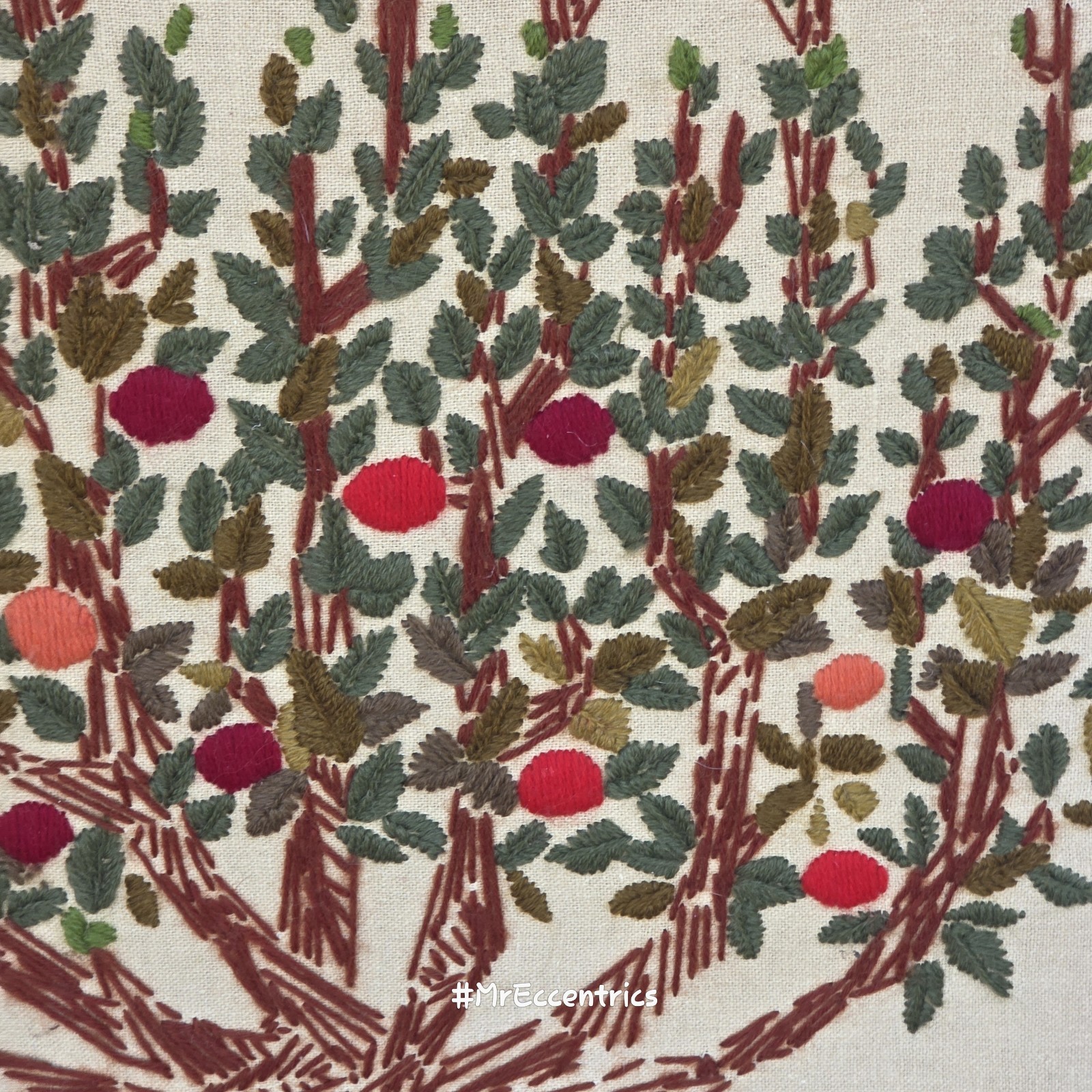 Vintage 70s Paragon Needlecraft Crewel Embroidery Fruit Apple Tree Tapestry