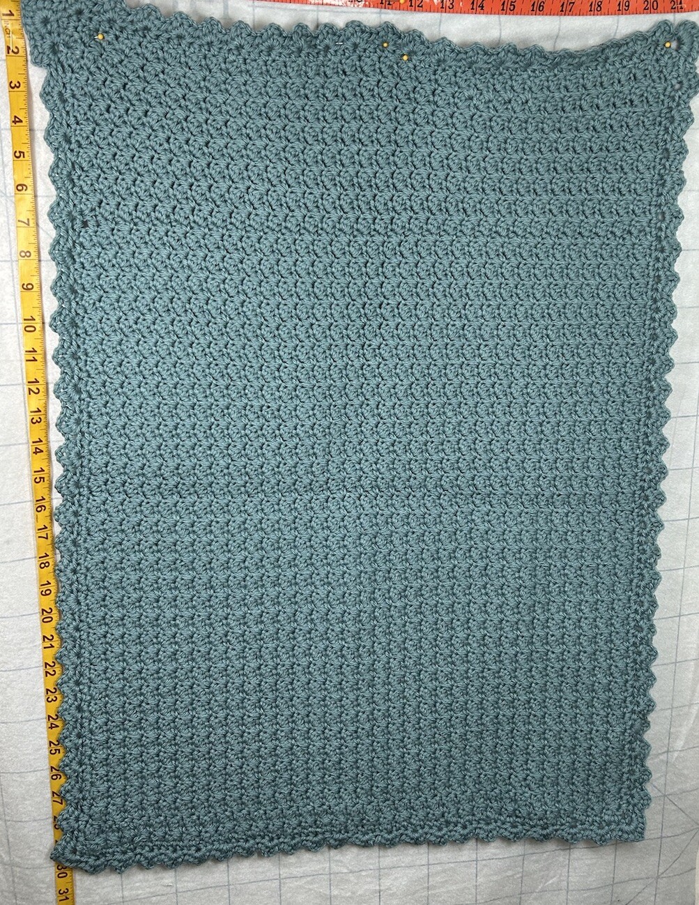 Doll size Afghan Blanket Blue crocheted 21″ x 28 ” soft easy care wash dryer New