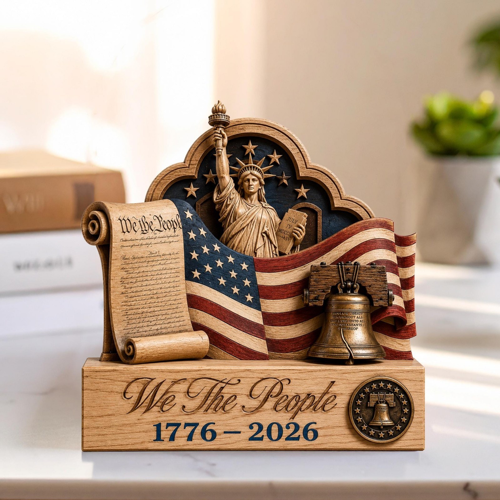 We The People 1776-2026 2D Wooden Plaque, Patriotic American Eagle Decor