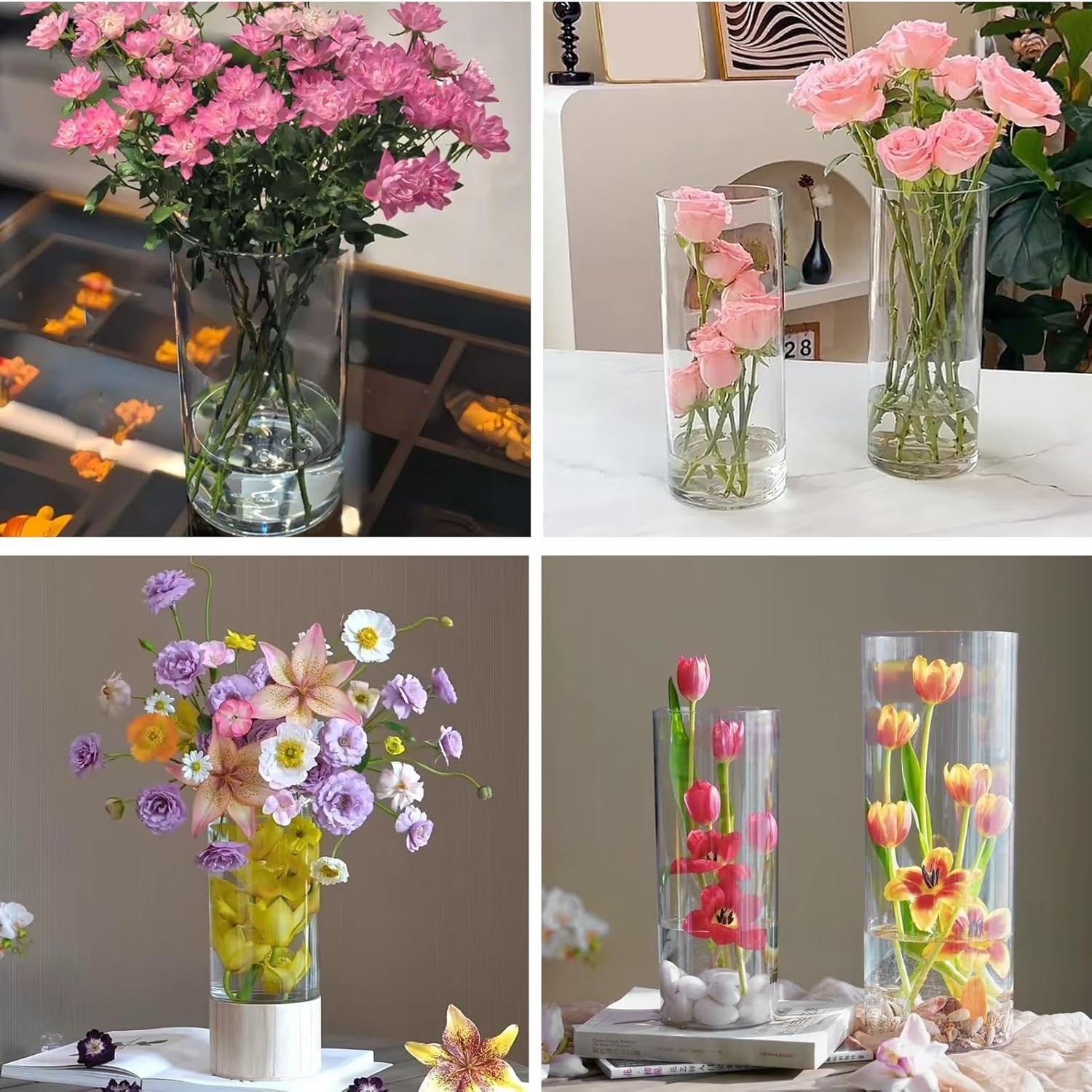 48 Pack Acrylic Cylinder Vases 4,6,8 10 Inch Tall Clear Acrylic Flower Vase Bulk
