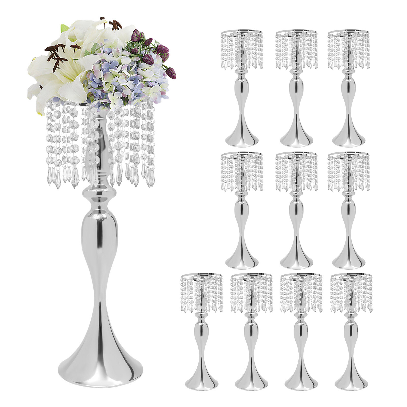 10 PCS Tabletop Crystal Wedding Flower Vase for Banquet Party Decoration