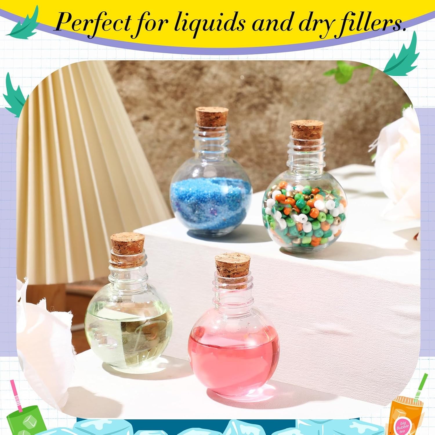25 Pa 1oz Plastic Mini Pot Bottles with Corks, Small Sand Art